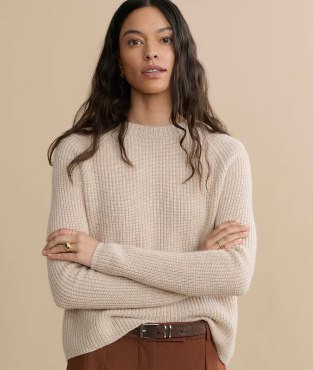 Jenni Kayne Cashmere Fisherman Sweater in Oatmeal Size XS Soft Luxury Knit